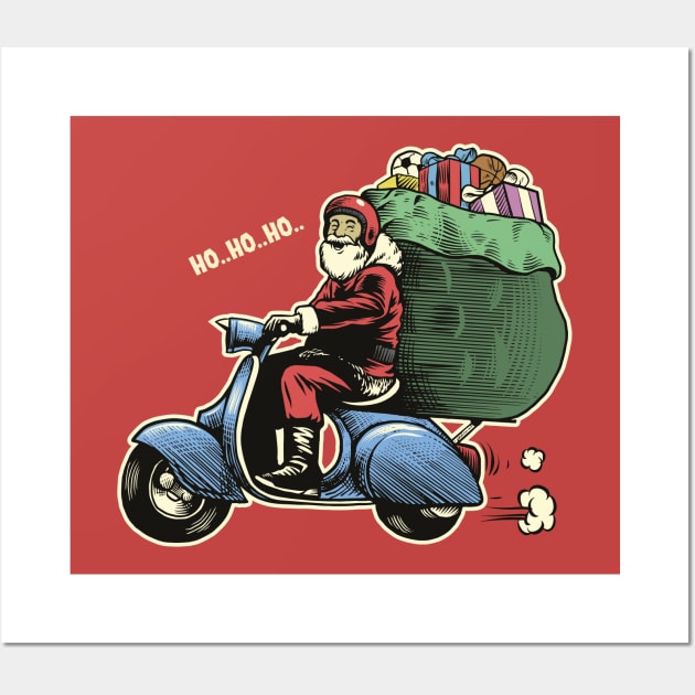 Vintage Santa Claus Riding a Scooter Wall Art by SLAG_Creative